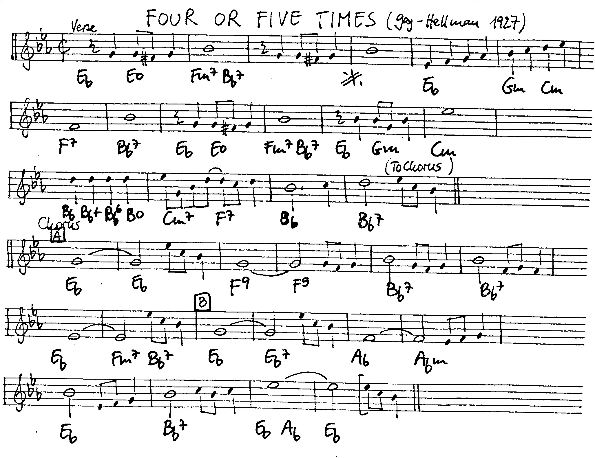 four or five times free jazz leadsheet - Courtesy of the Jungle Jazz Band